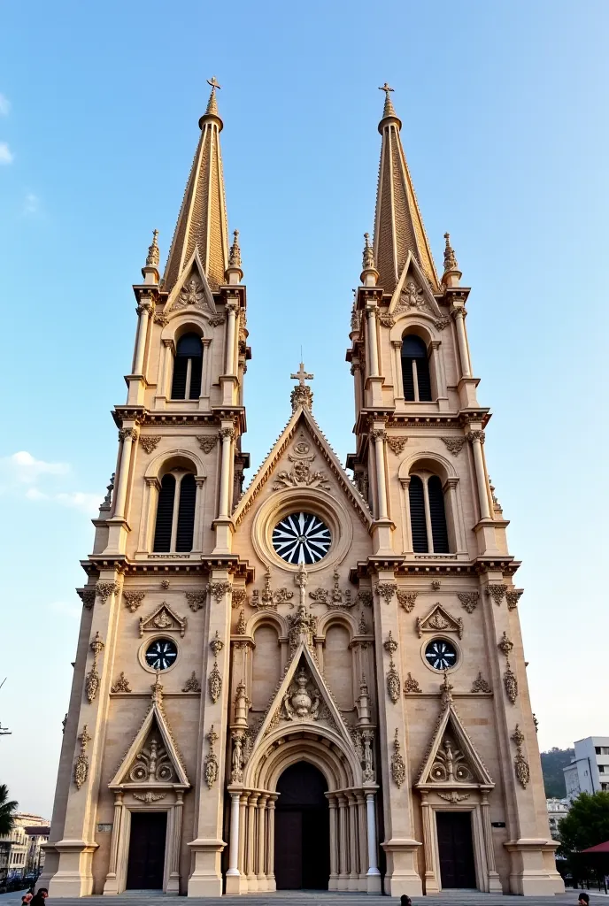 Very tall cathedral with two towers and a large dome in Algeciras in Baroque style.