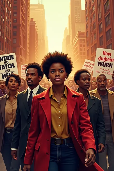 Générer une affiche pour une pièce de théâtre intitulée "humans rights " avec Rosa parks Malcolm X Angela Davis Harriet Tubman et Martin Luther King jr a l'avant d'une marche pour les droits civiques 