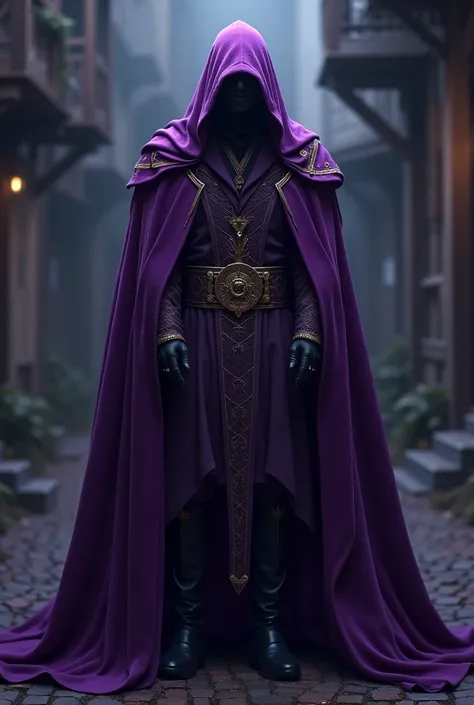 man in a purple costume and purple cloak
