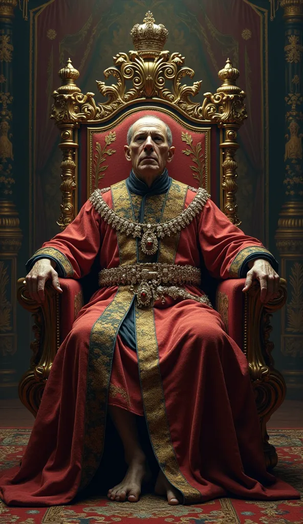 The Russian emperor is sick sitting on a throne 