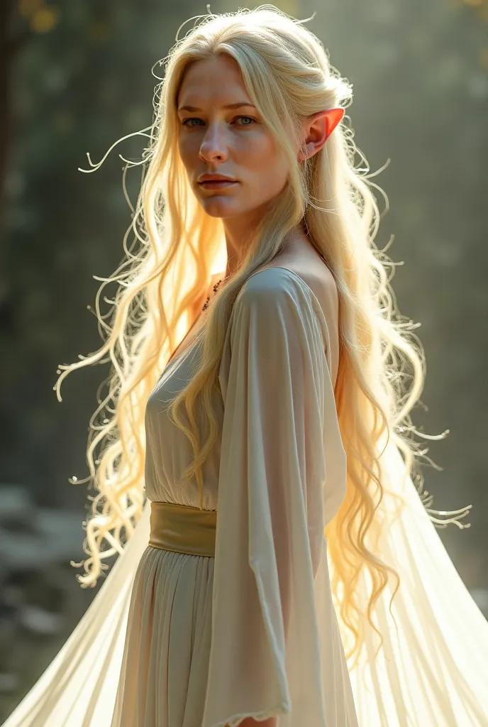 Woman Young galadriel  hair very long blonde White waby,dress White 