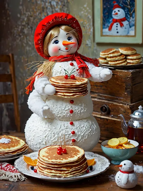 beautiful Maslenitsa doll with red cheeks and Snowman dandy make teas and eat a slide of pancakes

humour, fantasy,atmospheric,  luxurious , The concept, naive , minimalism, 
Benoit
+ Kustodiev,  Burton ,oil, 8 d , botanical,  aesthetically pleasing, beaut...