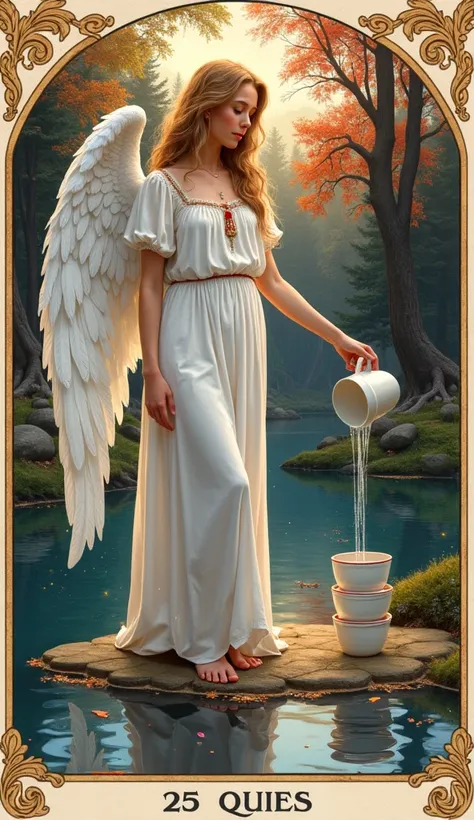  The “Moderation” tarot card is made in the style of realism  , , that is, the image as if in reality. The centerpiece is an angel girl, 25 years old , and it pours water from one big cup to another, which is the main element that should be very visible . ...