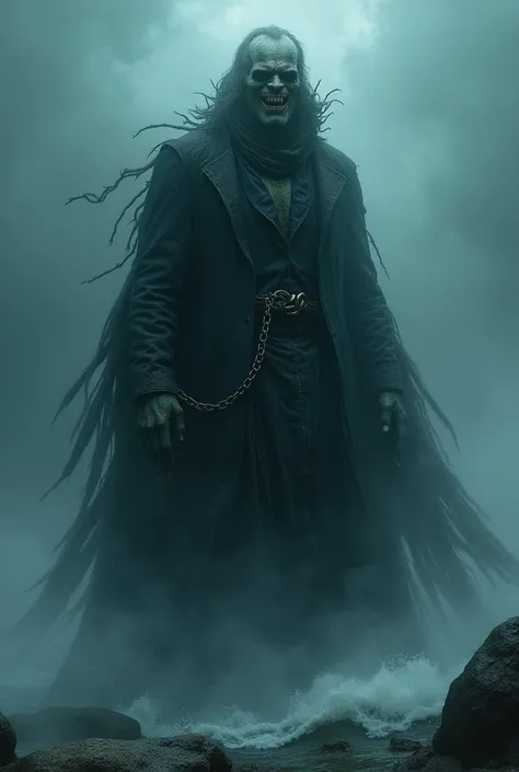 The image of a dead captain, a flying Dutchman in a new guise. When the captain takes his true form, his appearance turns into the very embodiment of the horror of the seas. His body swells, getting taller and more massive, reflects as if the very darkness...