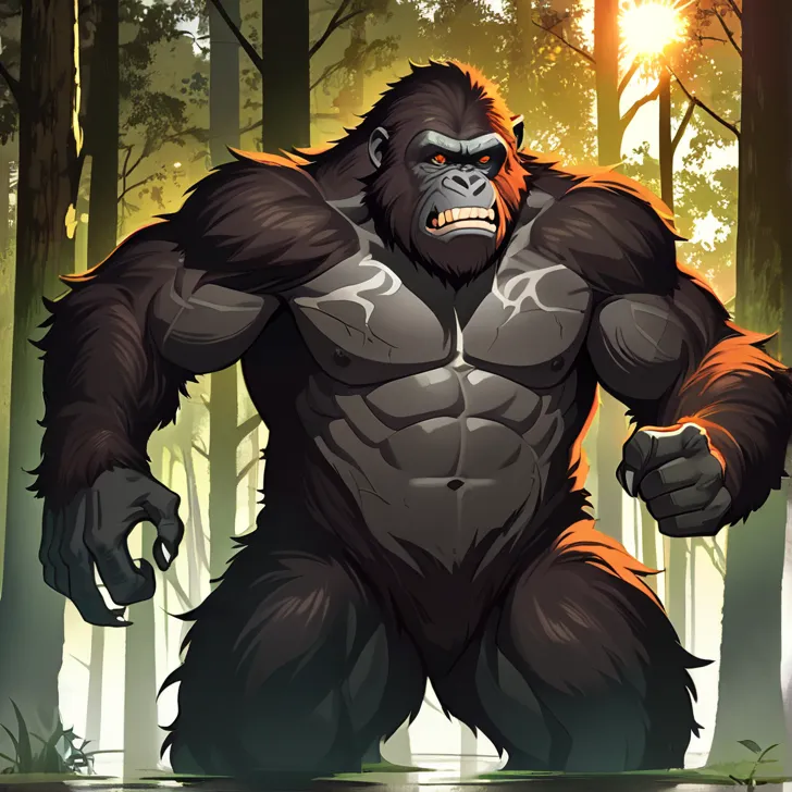 masterpiece, hd, high resolution, high quality, best quality, super detailed. Solo character alone, multiple views. Cryptid mysterious art.
{{(Hominid_Fouke_Monster:(Appearance: Dark_brown-and-Darker_green-fur. Yellow-and-red-eyes. Ape_like_ears. Big_Ape's...