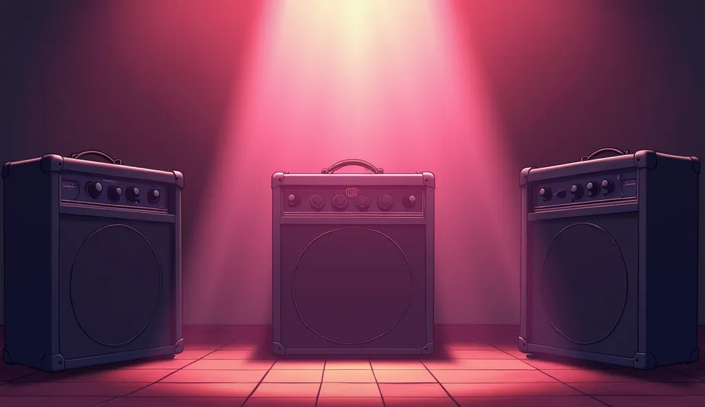 stage light and big music amplifier in cartoon not anime style 