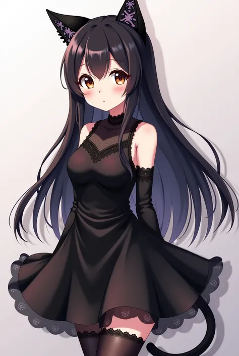 anime girl in black dress with black cat ears and black stockings, an anime drawing inspired by senior character artist, pixiv, gothic art, anime girl wearing a black dress, seductive anime girl, loli in dress, cute anime waifu in a nice dress, attractive ...