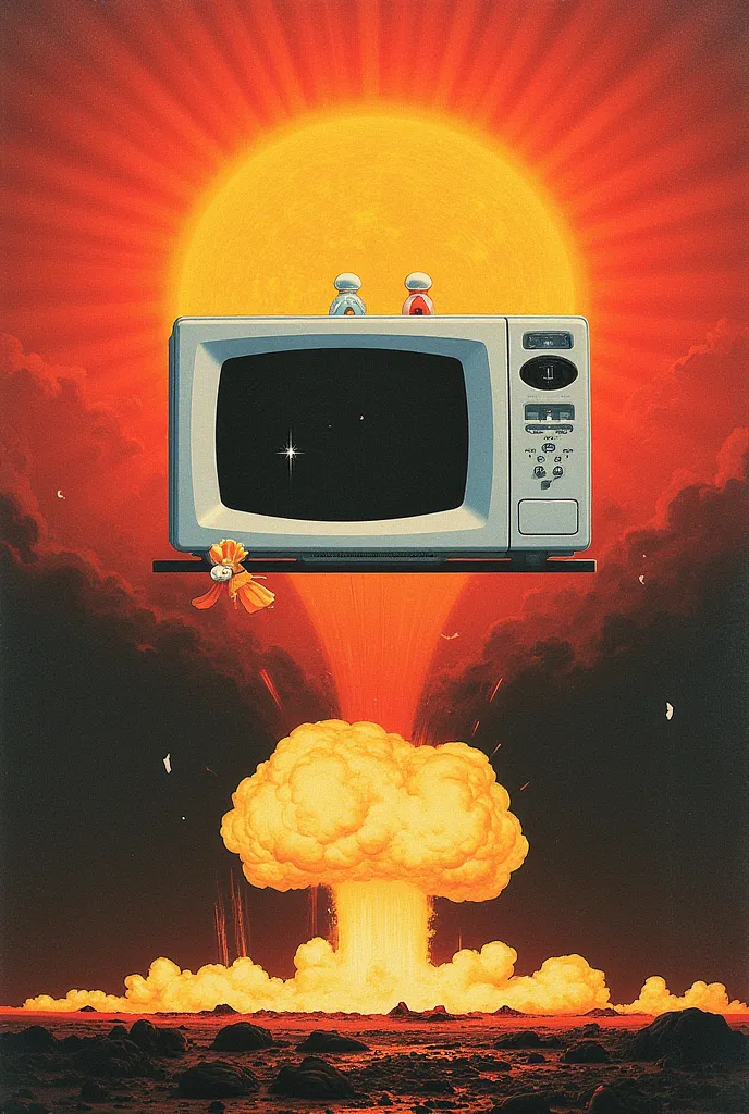 A collage of elements such as the Sun, microwave, X-ray, and a nuclear explosion