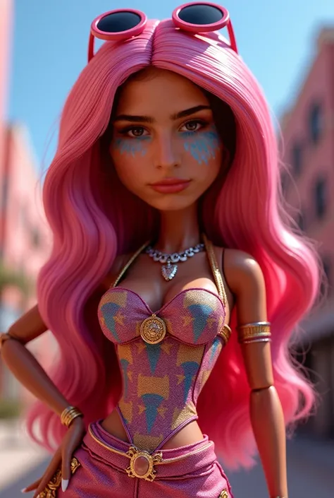 Bratz doll dressed exactly like the character, thick lips and big eyes 