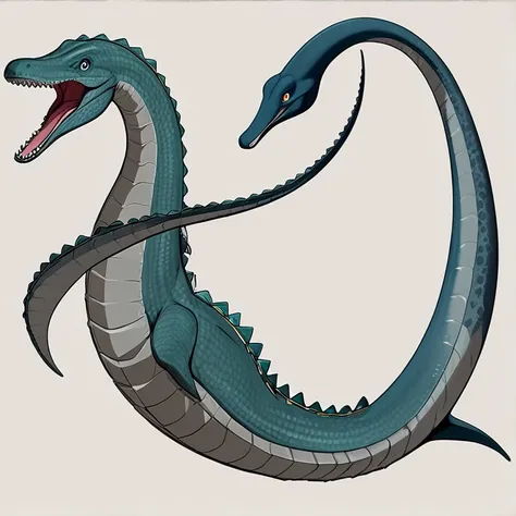 masterpiece, hd, high resolution, high quality, best quality, super detailed. Solo character alone, multiple views. Cryptid creature mystery art.
{{(Loch_Ness_Monster:(appearance: dark_grey_green_scaly_body. Plesiosaurus_anatomy. very_long_plesiosaurus_nec...