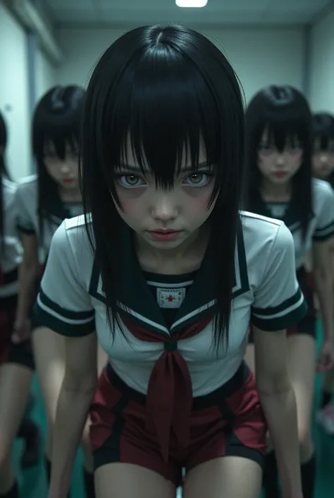 Japanese high school girls who are brainwashed and controlled by Zeragil３Person
Everyone wears racing bloomers、Being brainwashed during practice。
It is characterized by dark eye makeup and the growth of fangs, which also lengthen nails。