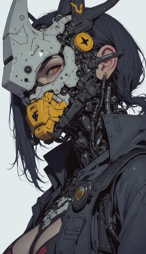  female model 、Close-up view of a ,    girl, female lock, Girl in cybernetic armor Mecha , Skeletal face, mecha,Aoshima Chiho color scheme  ,  Angular Winged Armor  , sharp details,   Mecha action figure  ,  by maciej kuciara ,  There is a house made of su...