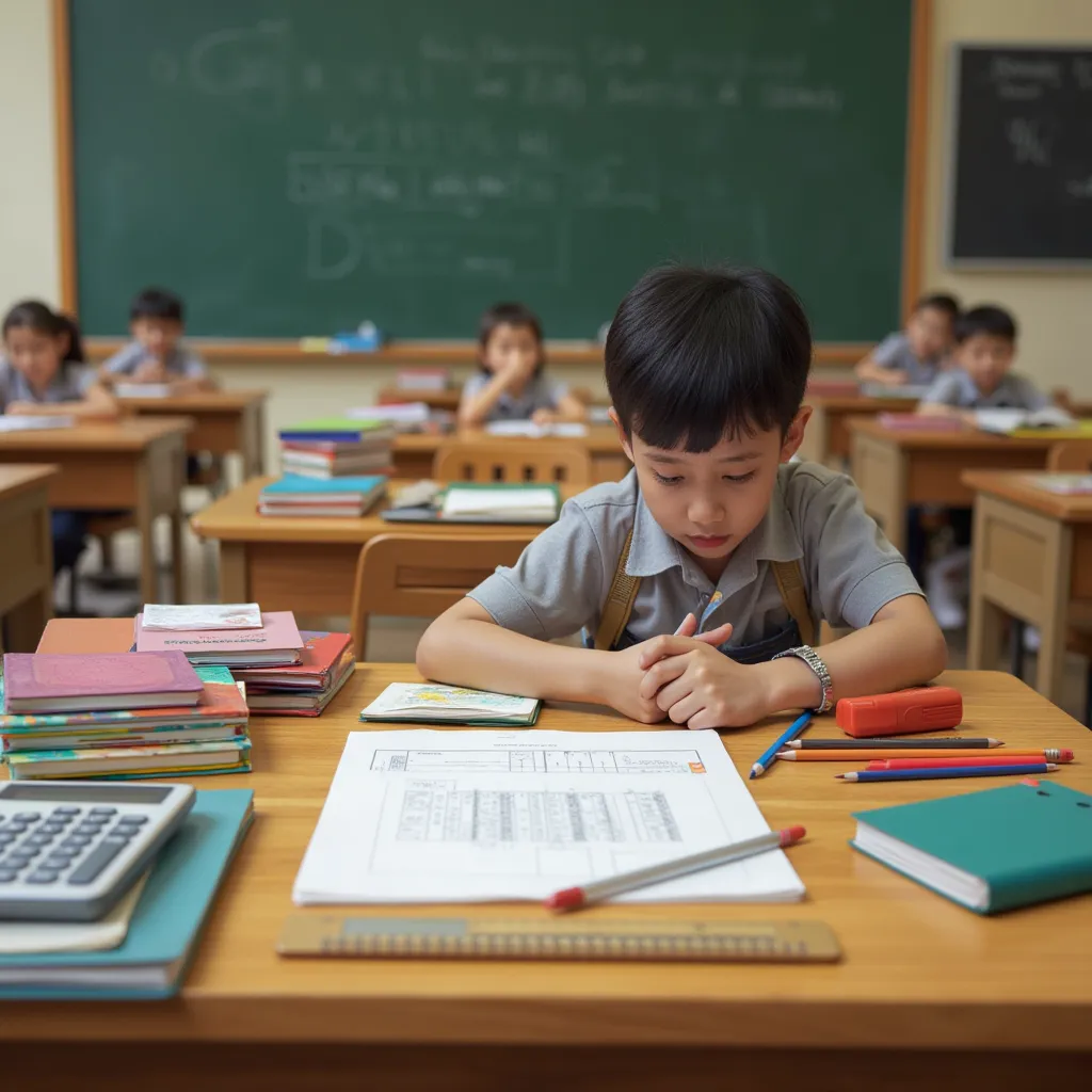 School notebooks desk line students teacher