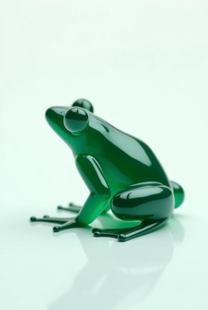 Create a white background image with a minimalist and elegant frog, made of deep green emeralds, which symbolizes the connection between emeralds and nature in Full HD