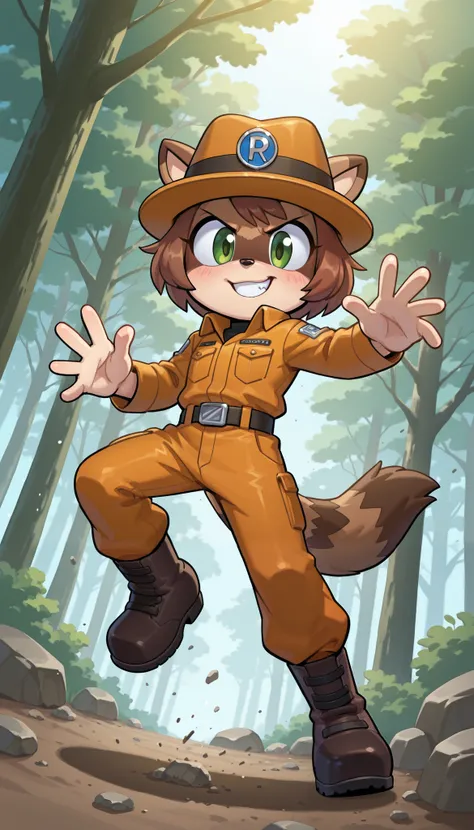score_9, score_8_up, score_7_up, 1boy, solo, masterpiece, best quality, amazing quality, very aesthetic, absurdres, source furry, furry shota, racoon, green eyes, racoon body fur, dark brown hair, spiky bangs, spiky short hairstyle, racoon ears, racoon fea...