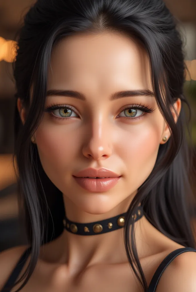 Realistic symmetrical close up portrait, realistic skin, Beautiful high-ranking woman witch, glow up diva make up,  charming woman, seducing, seductive looking, seduce,sardonic smile , lips full in love ,photorealistic , Symmetrical close-up portrait of a ...