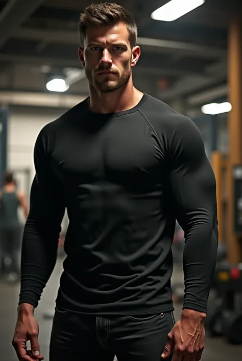 A real man training wearing a black ranglan sleeve long sleeve flannel