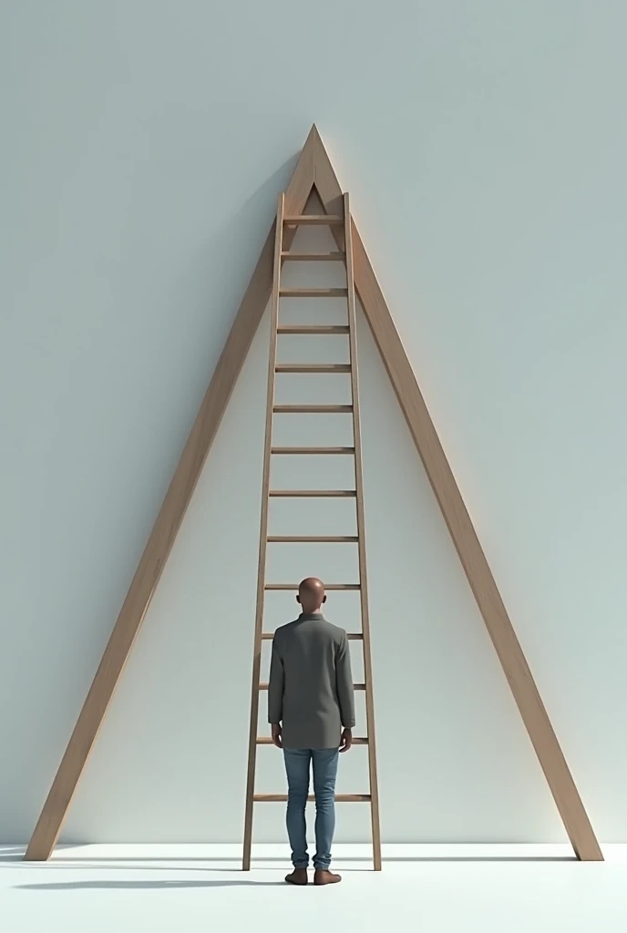 Its a ladder that looks like a triangle and make him face the ladder hia back is supposed to be facing me