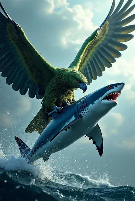 The blue shark kills the green eagle