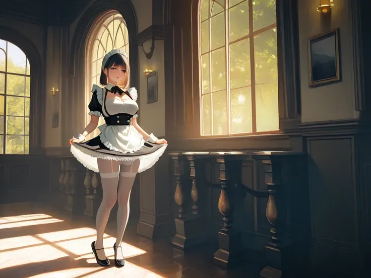 Kafka ,1 girl ,Big Bust , Maid outfit,tight,Transparent set, Not wearing underwear,public 