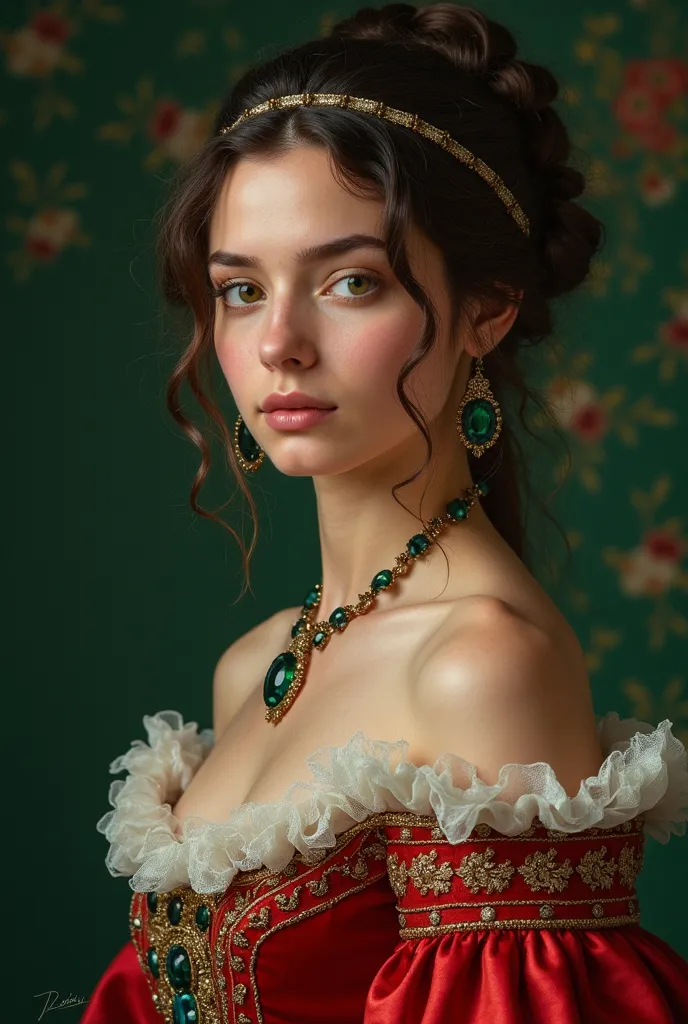 If Althea Deverstone 18 years old, were portrayed on canvas as Duchess, Instead of the sober dark tones of the aristocracy, her dress would explode in color: vibrant shades of crimson red, , emerald green or sapphire blue, they would blend into a design as...