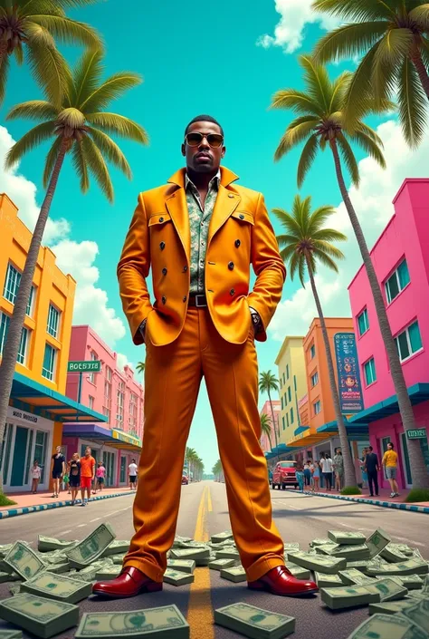 Miami wallpaper man standing on the street with a lot of money