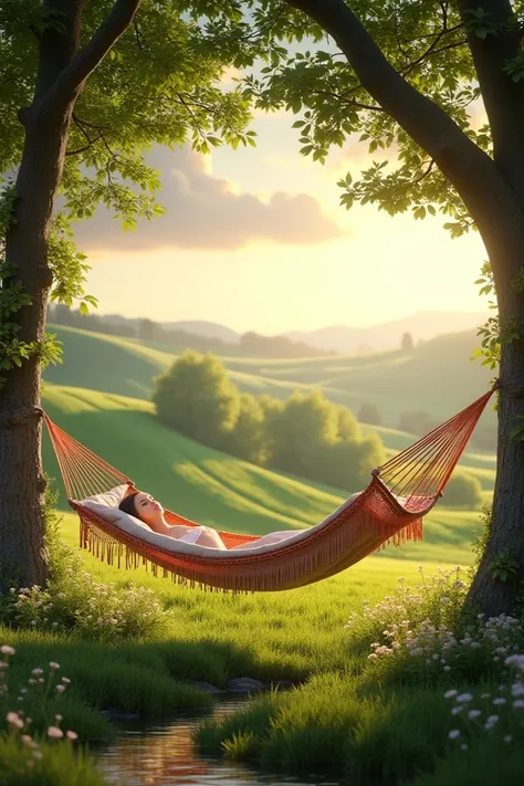 A hammock on the farm with the sun coming out