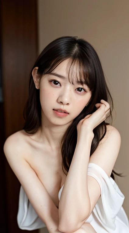 Highest quality、Ultra-high resolution、(Realistic)、18-year-old girl、((((blouse open))))、((((naked)))),Hyper Detail、Super Realistic、(Realistic)、More about beautiful skin、(masterpiece:1.0)、(Highest quality)、(Ultra-high resolution)、8K resolution、Canon EOS R5、1...