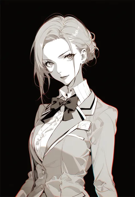 score_9, score_8_ excellent, score_7_ excellent, score_6_ excellent,  source_anime, evaluation:General, Special Costume、student服、student、cool、black background、blazer、灰色のblazer、woman