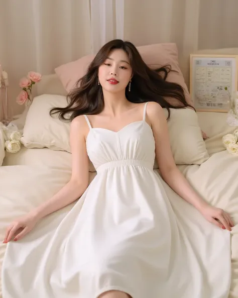 araffe woman in a white dress sitting, tumblr, realism, Soojin, elegant seducing pose, Soojin of (G) I-dle, cute elegant pose, Seo Soojin, elegant pose reclined, sexy dress, masterpiece, 4k