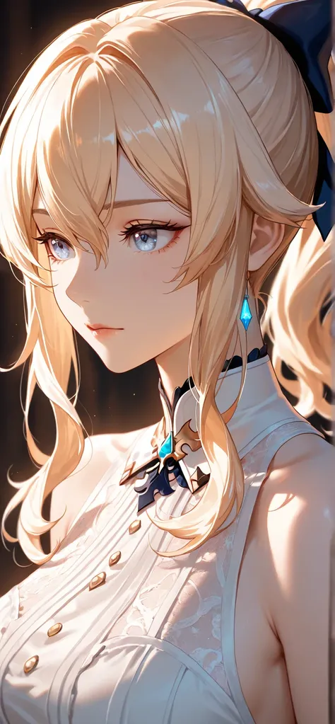 Masterpiece, very aesthetic, vibrant, high contrast, high resolution, ultra detailed, elegant, female, jean (genshin impact), casual Sleeveless clothes, portrait, soft light, best quality, newest, castlevania: nocturne animes style, 