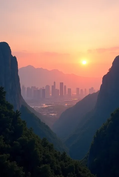 Green Barricade Mountain、Sunset Image Overlooking the Fengshan area on the mountain、High rise overlooking Fengshan area
