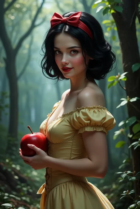 masterpiece, better quality, cinematographic photo , Brett Cooper is Snow White, ((snow-white skin)), ((BLACK HAIR AND SNOW WHITE)), ((perfect breasts)), (( big boobss lindos)), (( black shoes)), ((usando cosplay de branca de neve)),,, ((Poses variadas)), ...