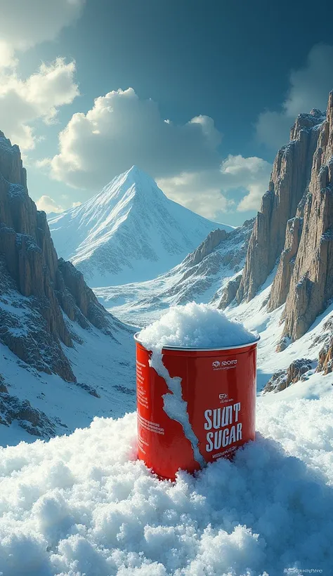 "A scene revealing hidden sugar in processed foods, like a product label being torn to show mountains of sugar behind, illustrative and impactful style