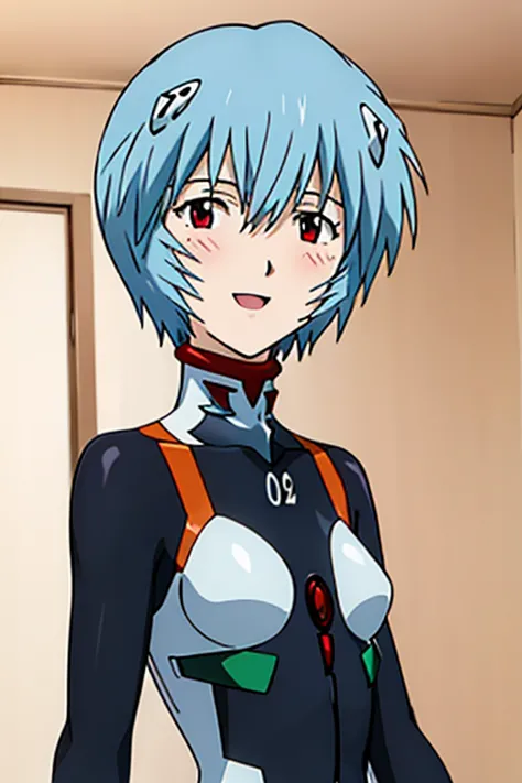 ((Best Quality)), ((masterpiece)), (be familiar with), perfect face, indoors, bedroom, viewer,
One woman, Rei Ayanami,
open mouth, steam clouds drift, blush, smile,
 small tits, flat chest, Young girl,  lori,  ,  girl,
Short Hair, short hair,
 open,