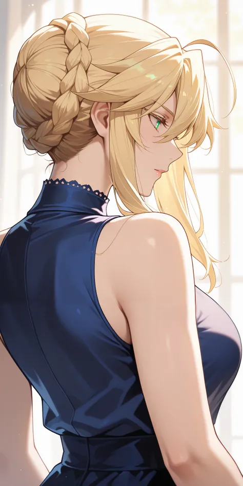 Masterpiece, very aesthetic, vibrant, high contrast, high resolution, ultra detailed, elegant mature woman, artoria Pendragon (lancer), casual Sleeveless clothes, upper body, soft light, best quality, newest, castlevania: nocturne anime style, 