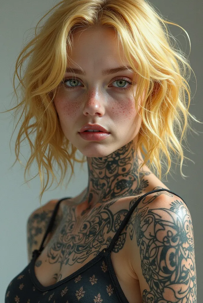 A tattooed blonde with an oclus