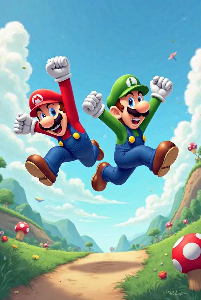 Mario and Luigi jumping 