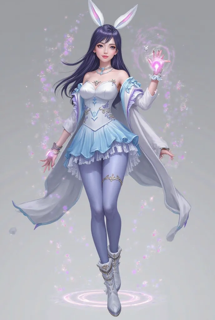 ## **Character design:  Women's Honeymoon **
** Style :**  elegant ,  ghost , occult, combines modern and traditional.

### **1.  outfit **
- ** Modern dress :**  light blue ,  layered skirt ,  blue print ,  shoulder part with blue purple ribbon .
- **tigh...