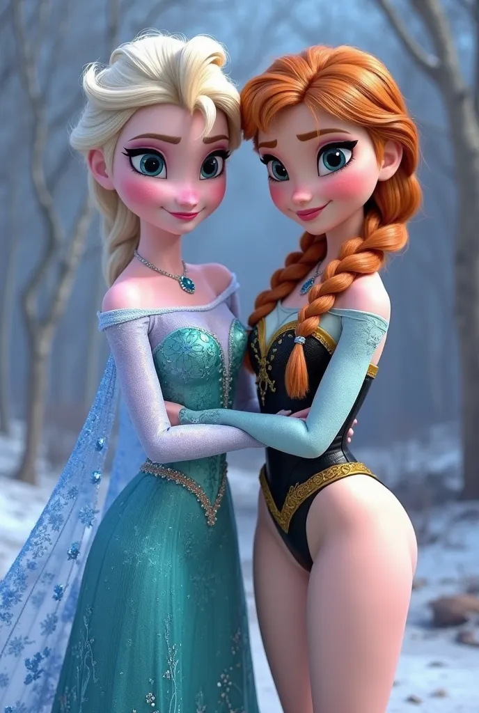 Elsa and Anna from Frozen without clothes,  totally naked