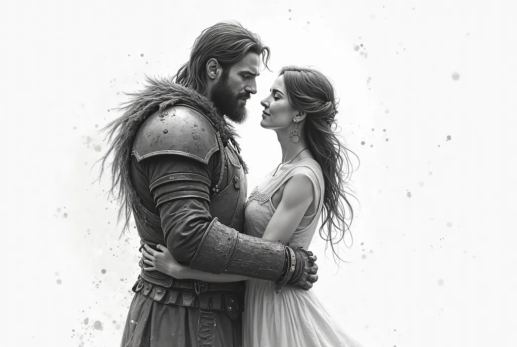 A warrior love his wife novel sketch with white background 
