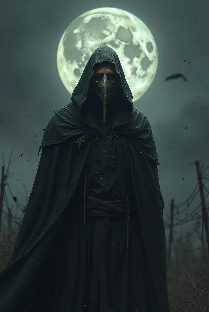 Doctor of the Black Death with the Moon in the background