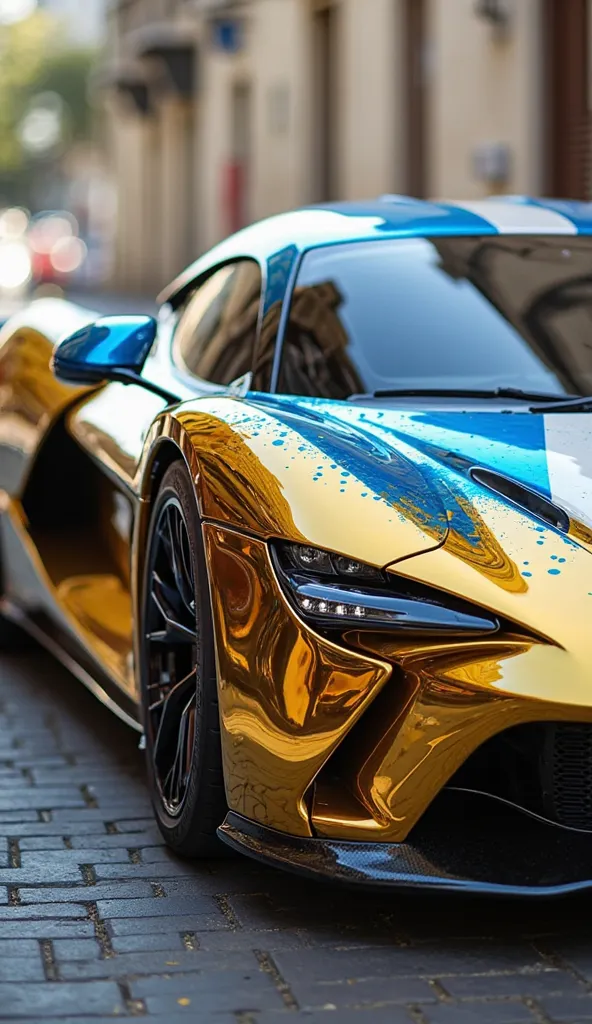 Golden hypercar with special blue and white paint paying homage to the Argentine flag.
