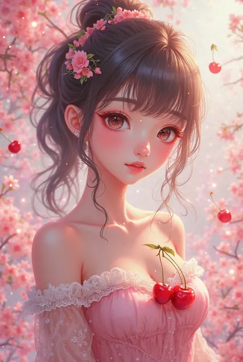 Anime girl with big Cherries at her chest