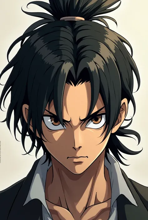 Eren Yeager a sharp-faced guy with a man bun hairstyle, with small uppercase yellow text "CDSV" at the bottom center of the image style: 3D with stylized font.