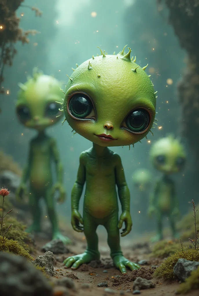 create green aliens with big eyes and big lips 