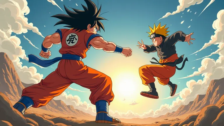 Goku's hit punch and Naruto is flying in the sky because of the powerful punch.