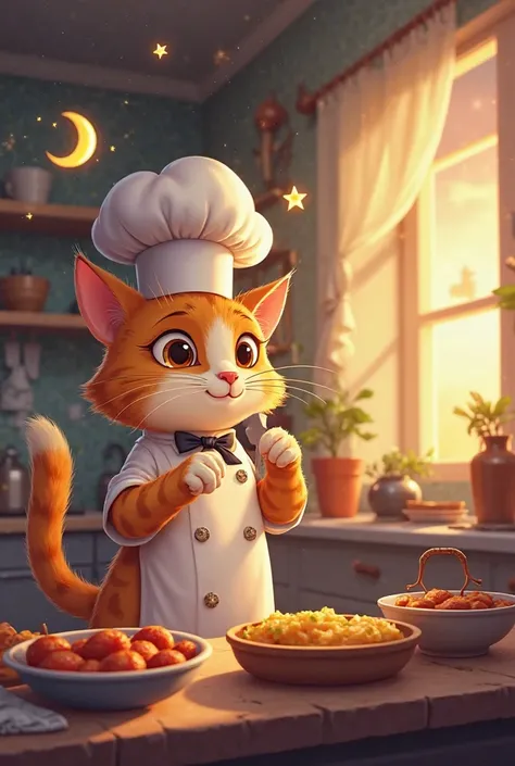 The Iftar Countdown Begins! – Chef Cat excitedly checks the clock—it’s almost time for Iftar! A little stretch, a chef hat adjustment, and straight to the kitchen! 🌙🐱✨