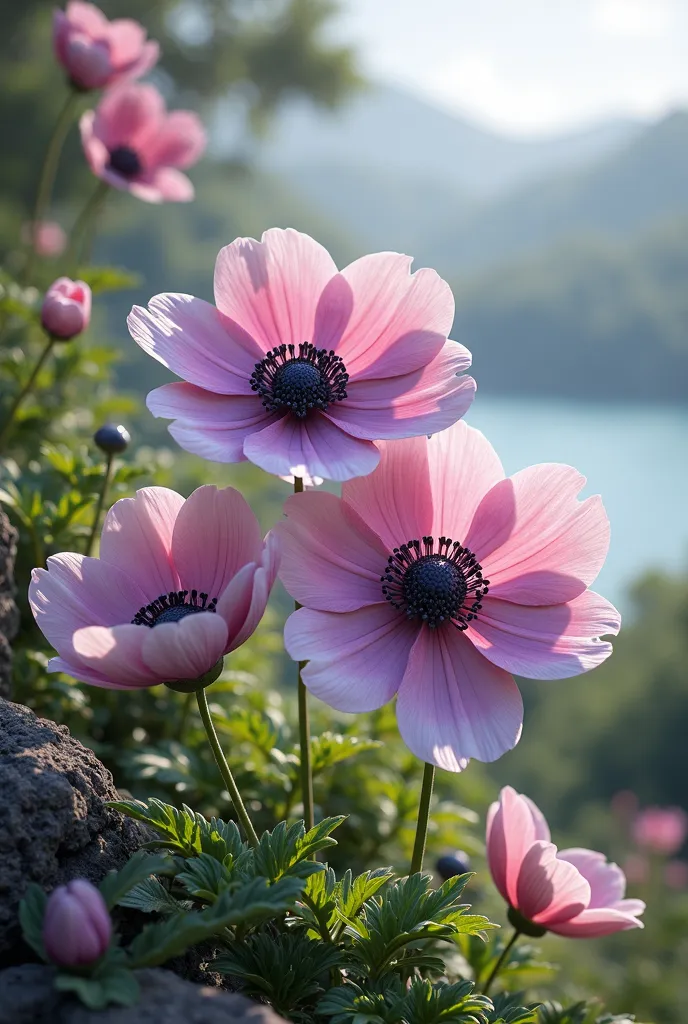  ((masterpiece, best quality)), Elegant anemones outdoors, HD, 8k, hyper realistic