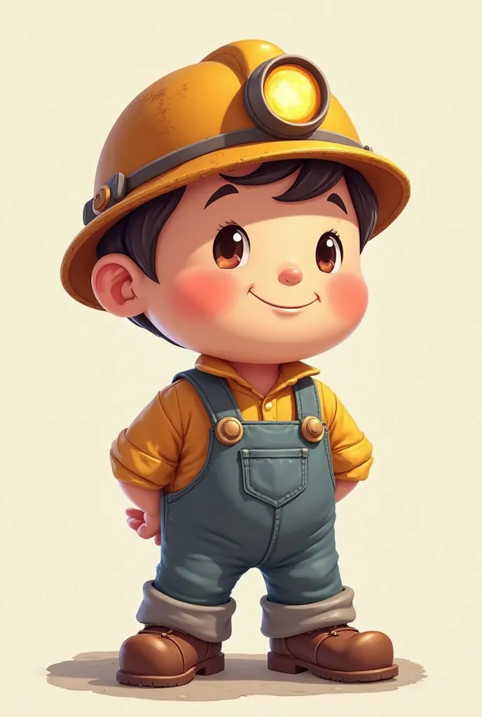 A cute, cartoon-shaped miner holding a pick behind his back